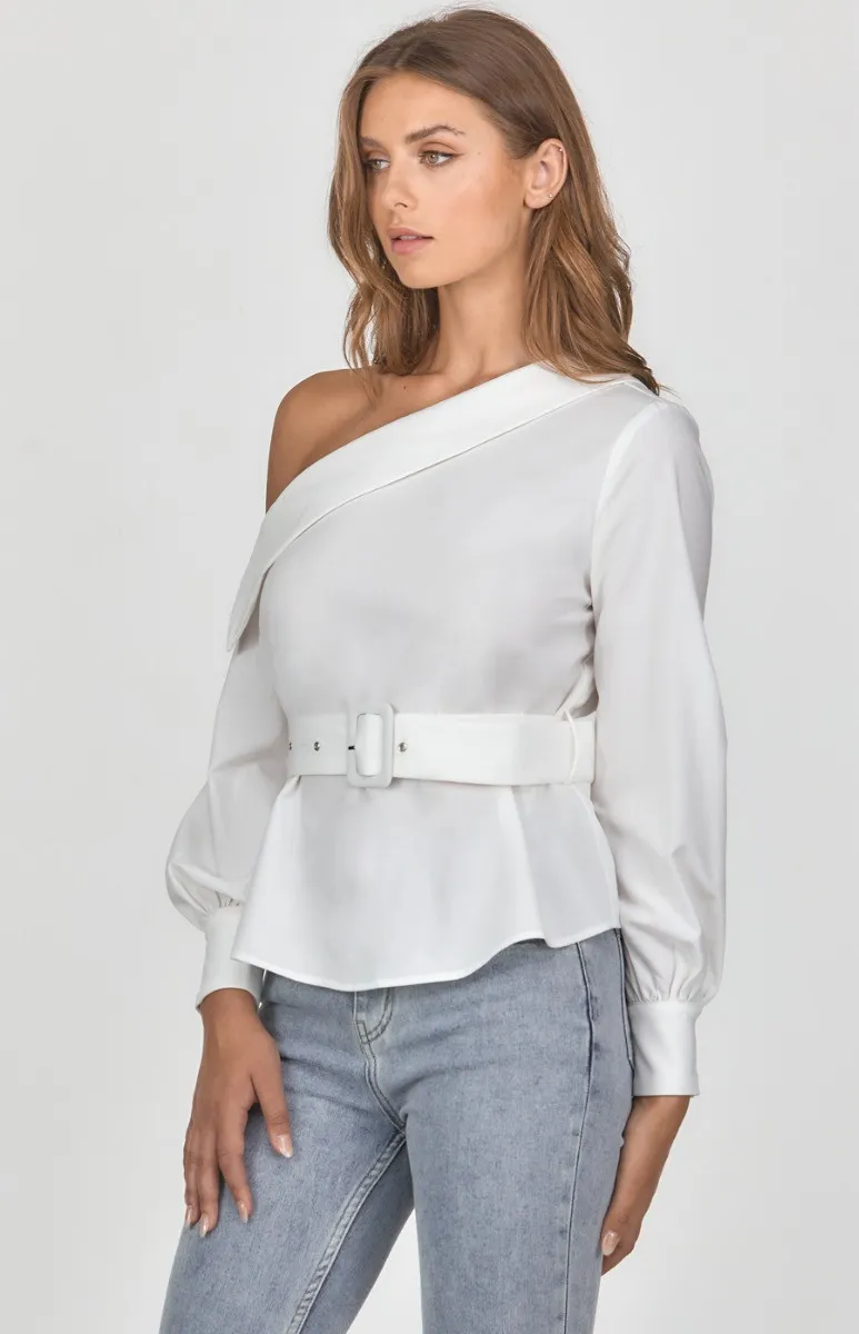 One Shoulder Top with Neckline Detail and Belt (STO587B)