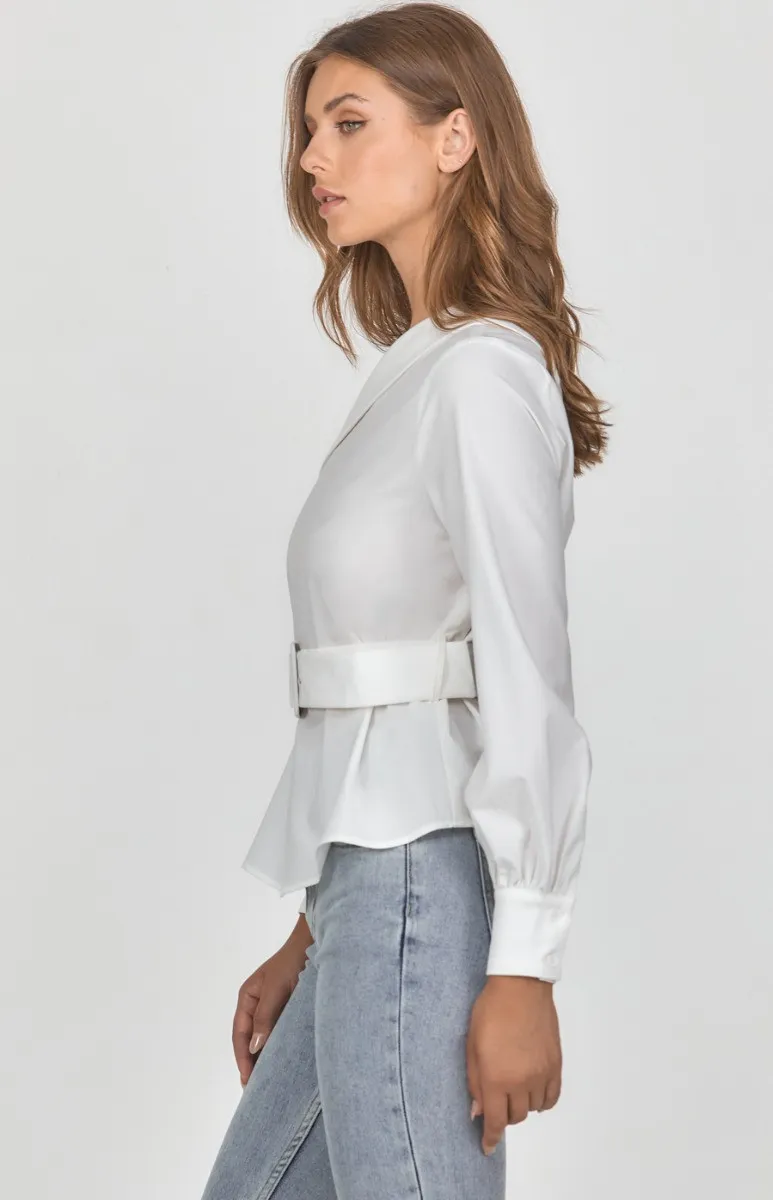 One Shoulder Top with Neckline Detail and Belt (STO587B)