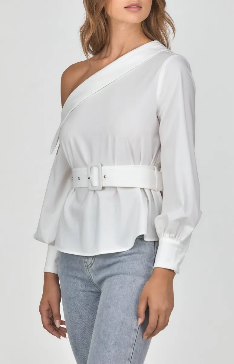 One Shoulder Top with Neckline Detail and Belt (STO587B)