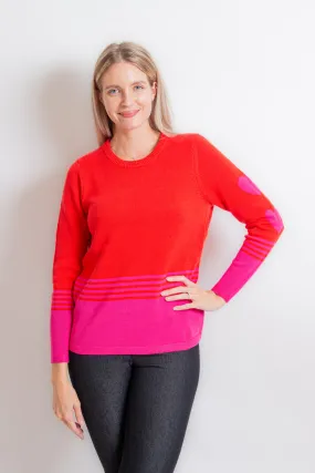 Orange & Pink Heart Sleeve Sweater