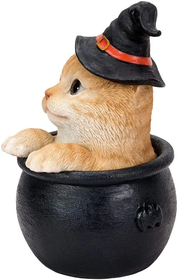 Orange Tabby Kitten in Cauldron Figurine