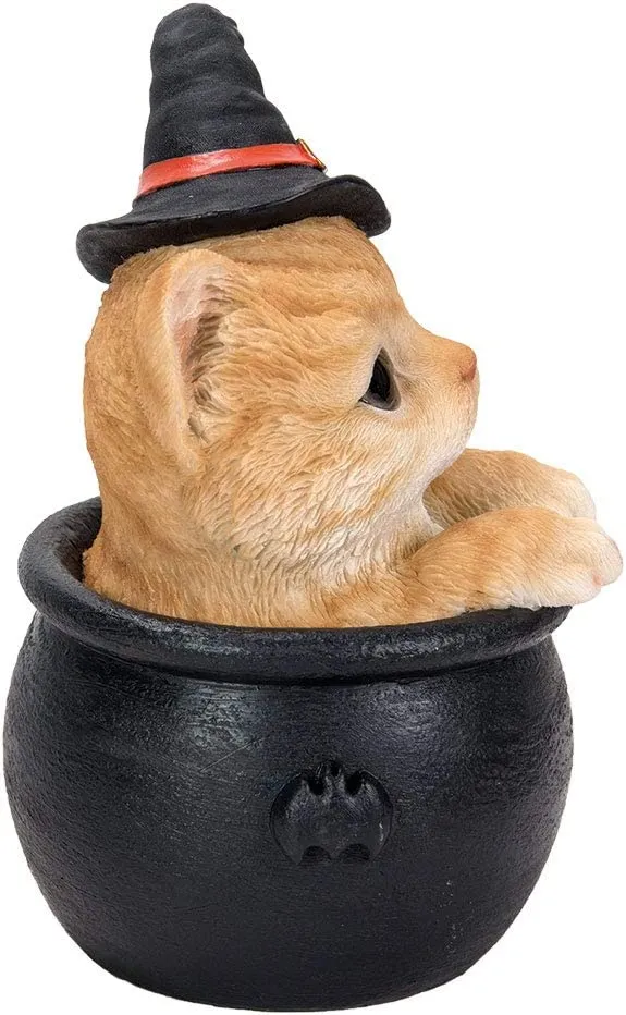 Orange Tabby Kitten in Cauldron Figurine