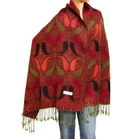 Paisley Pashmina Scarf Red/Black/Olive A02-12