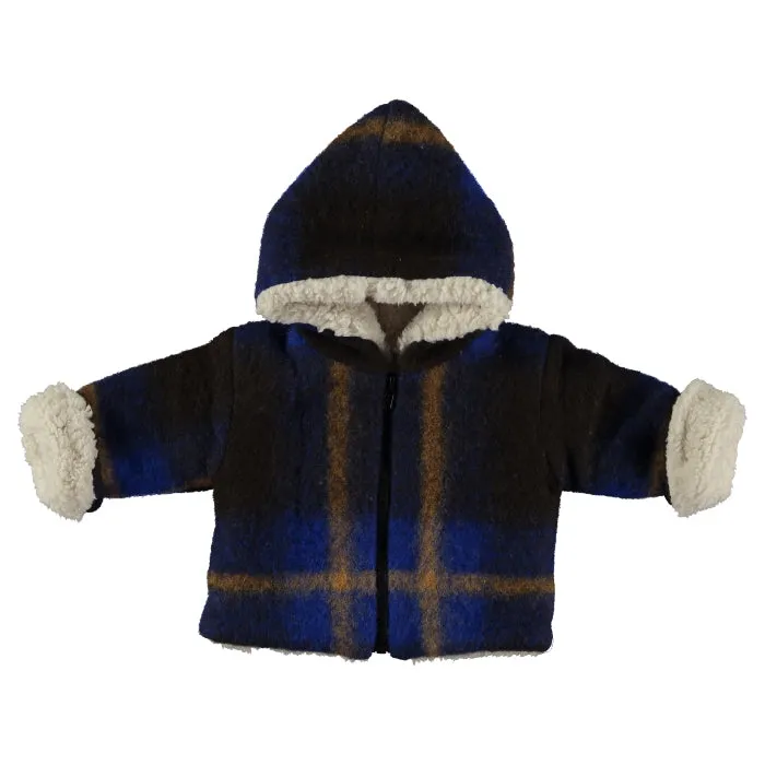 Pequeno Tocon Baby Coat With Hood Blue Squares