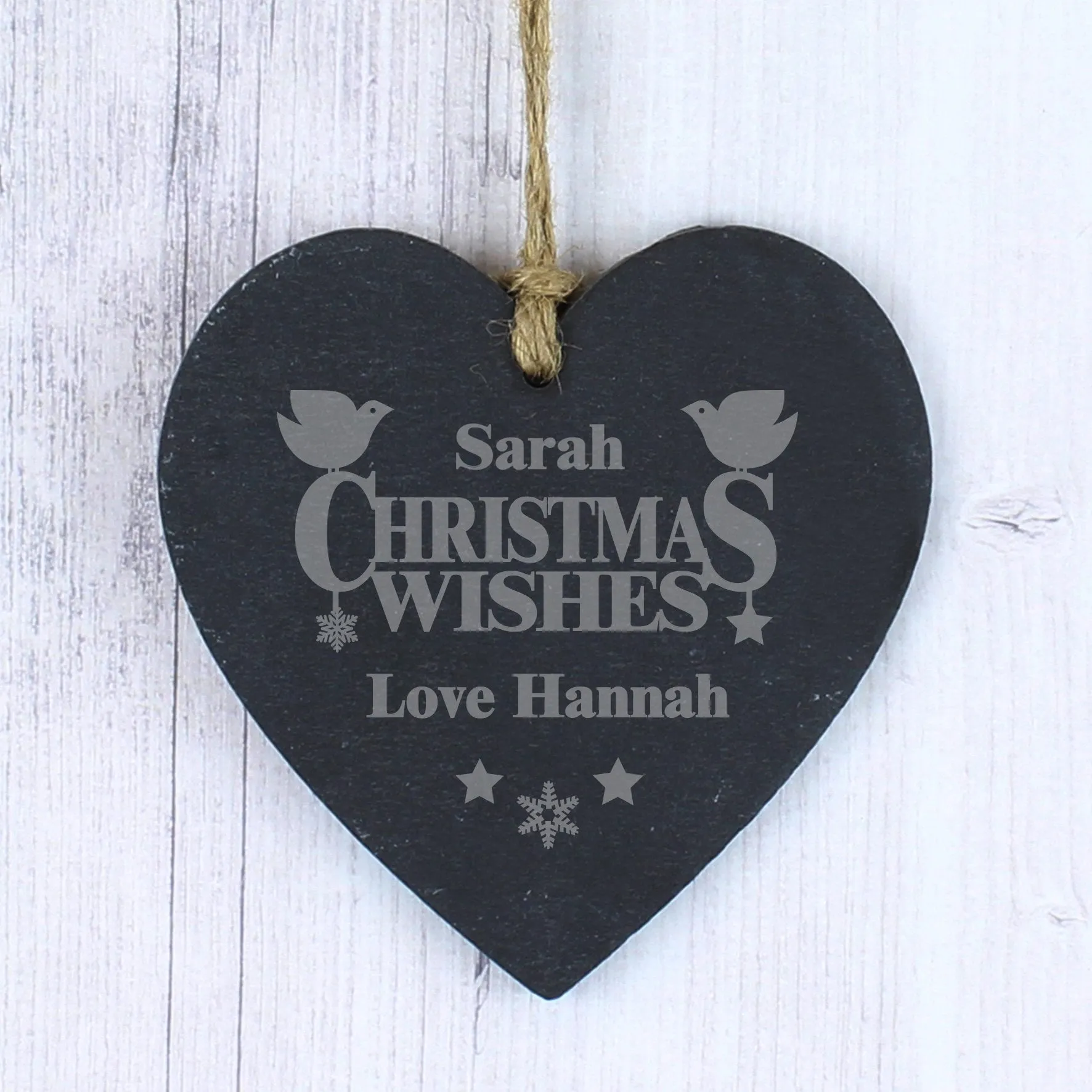 Personalised Christmas Wishes Slate Heart Decoration