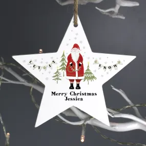 Personalised Father Christmas Wooden Star Decoration