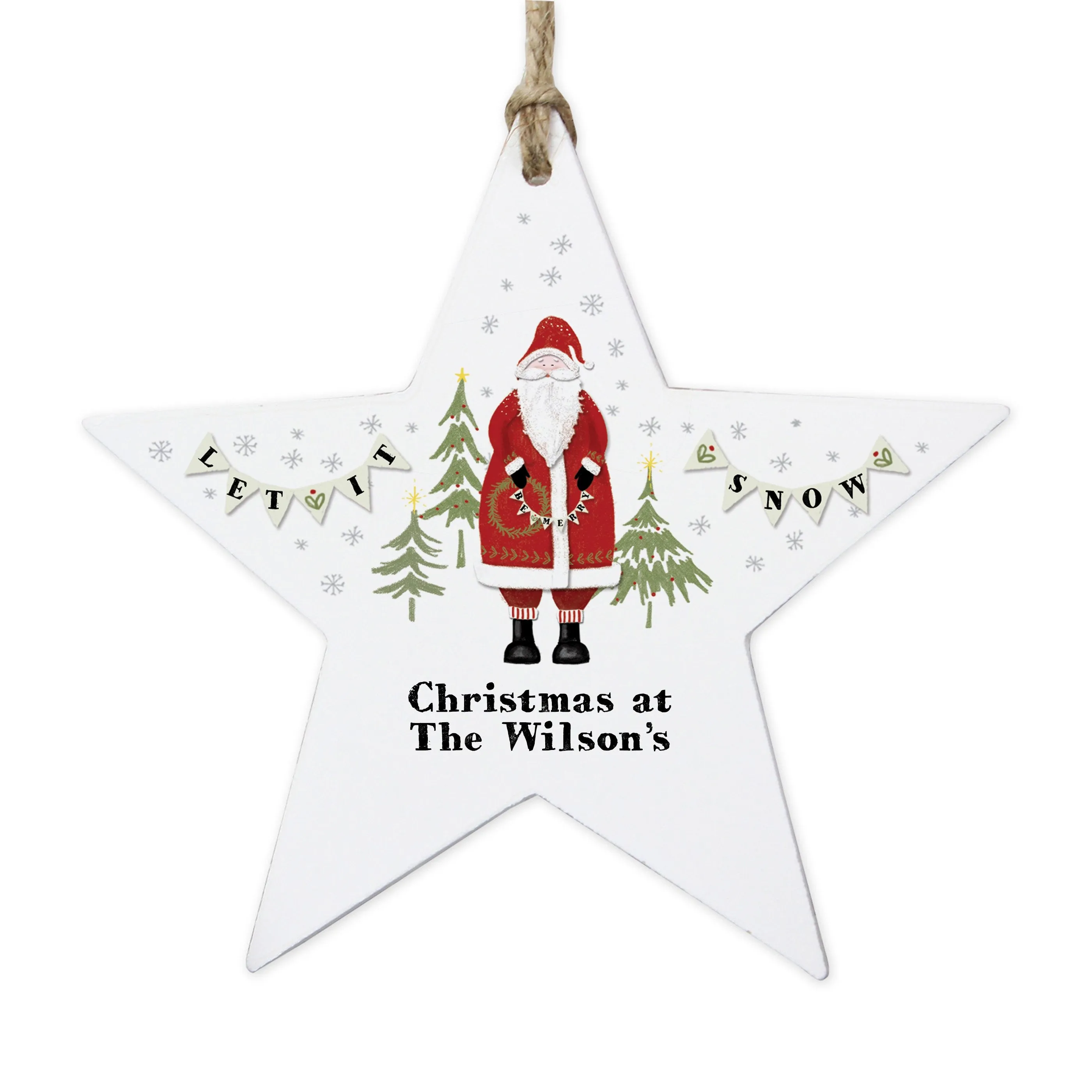 Personalised Father Christmas Wooden Star Decoration