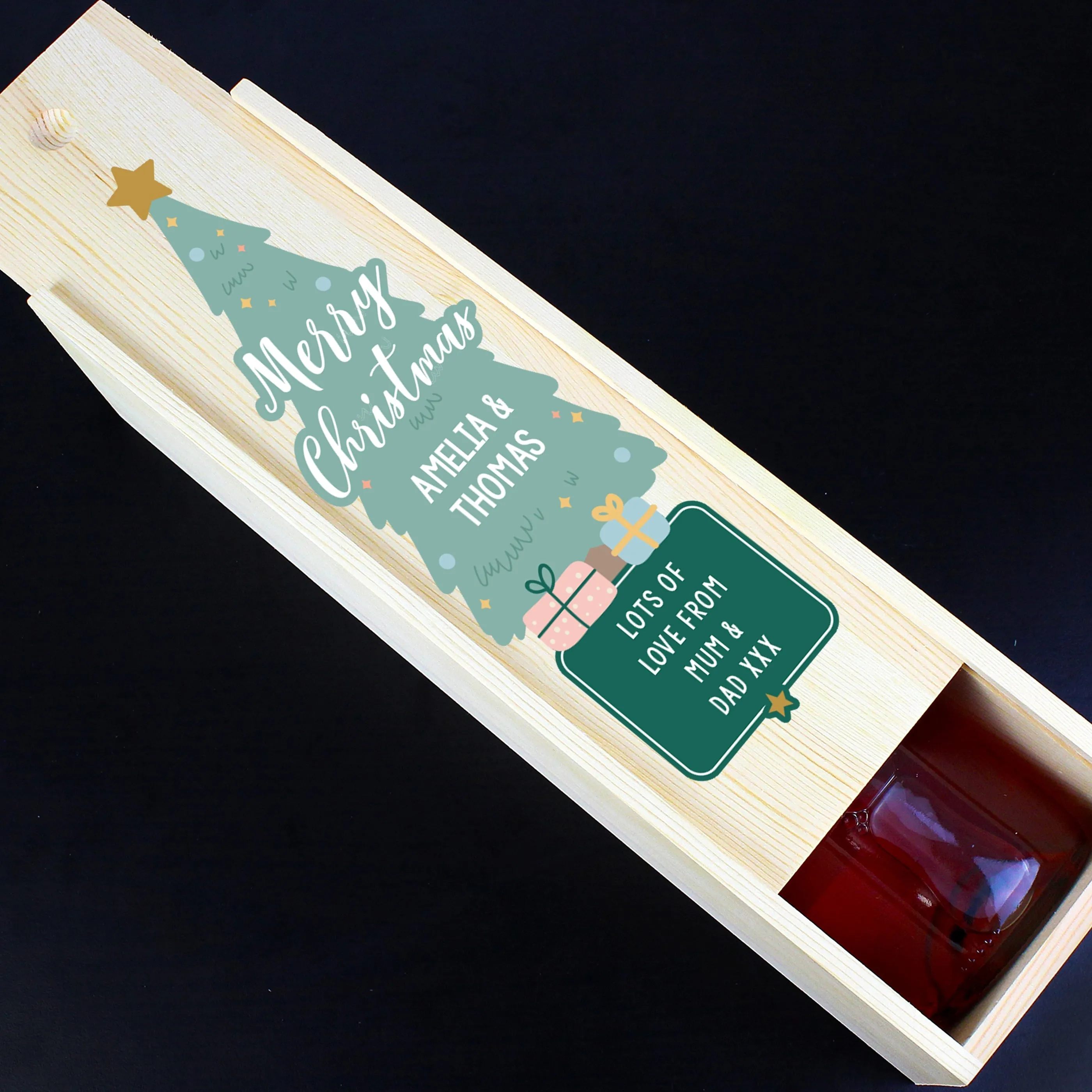 Personalised Merry Christmas Wooden Bottle Box