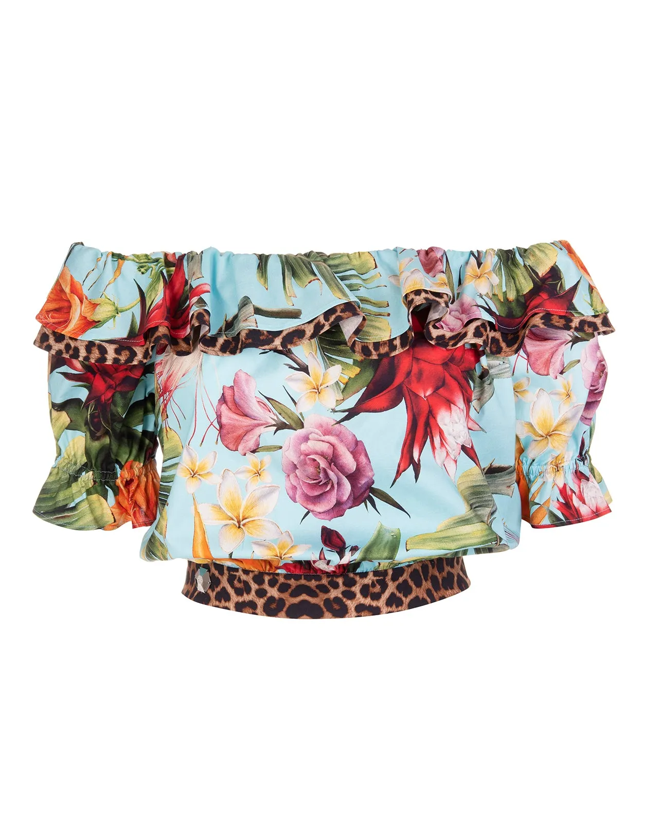 Philipp Plein Tropical-Print Off-Shoulder Top