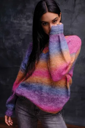 Pink Multicolor V-Neck Sweater