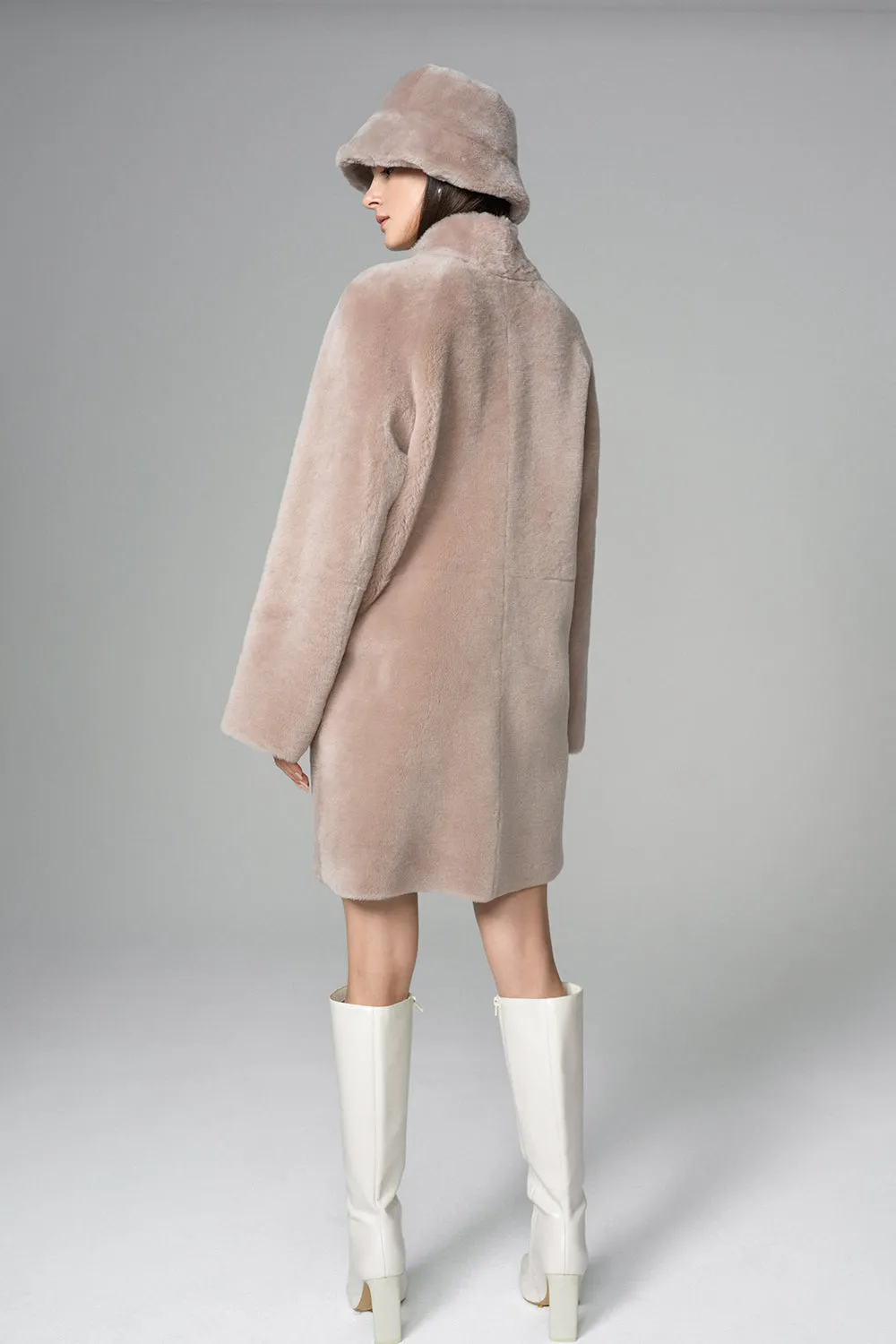 Pink Reversible Genuine Merino Wool Sheepskin Midi Coat