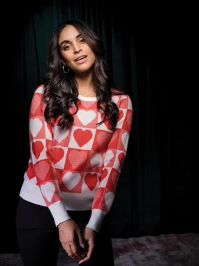 Red & White Heart Print Sweater