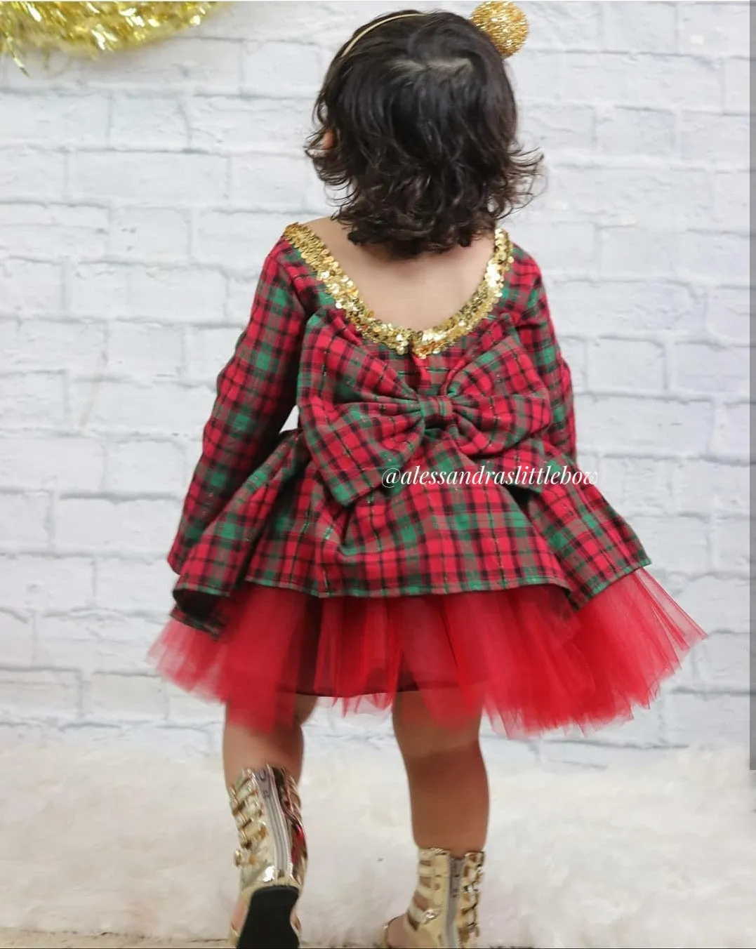 Red and Green Christmas Plaid Couture Dress