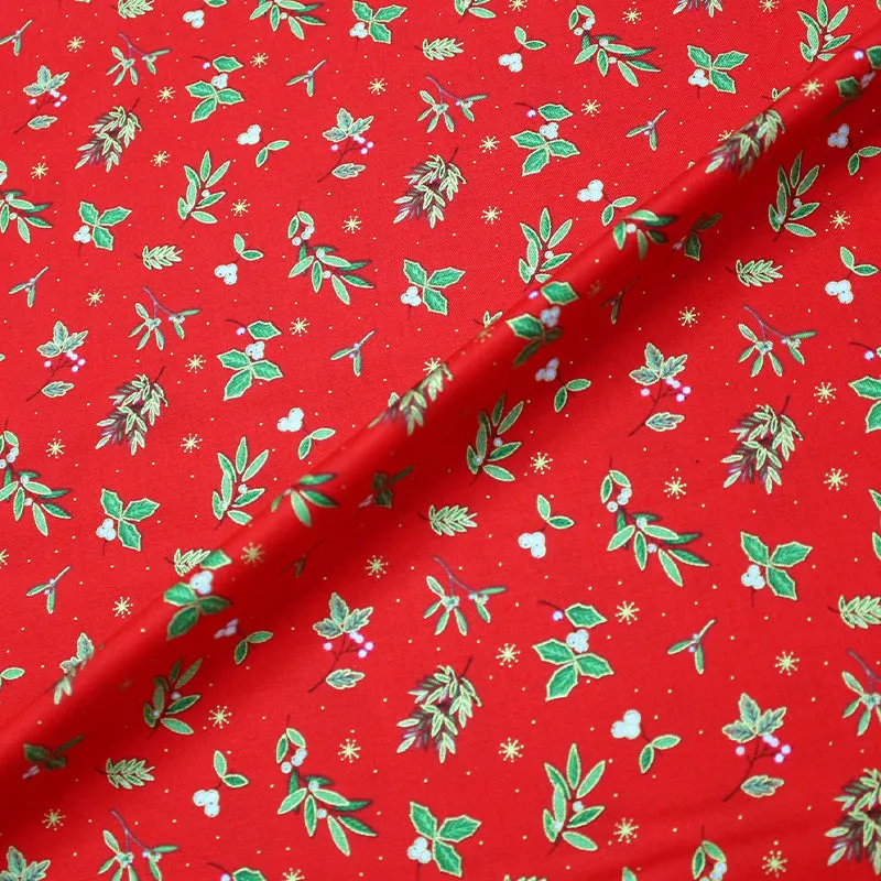 Red Christmas Cotton - Mistletoe and Wine