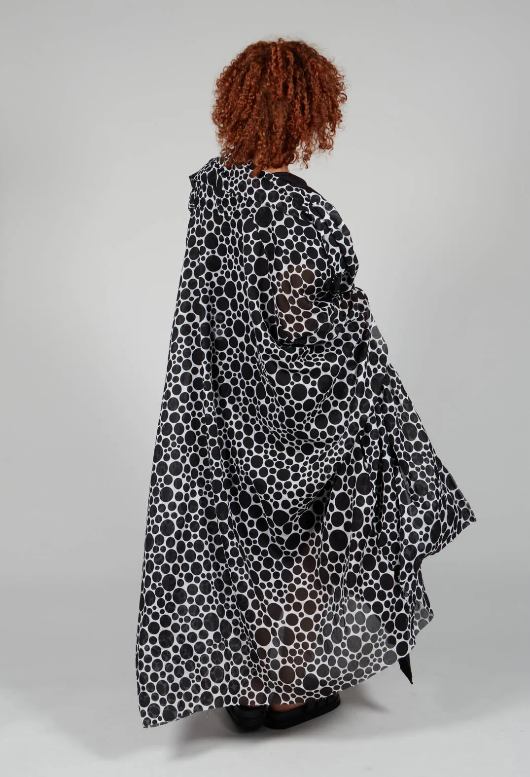 Sheer Batwing Coat in White with Black Pois