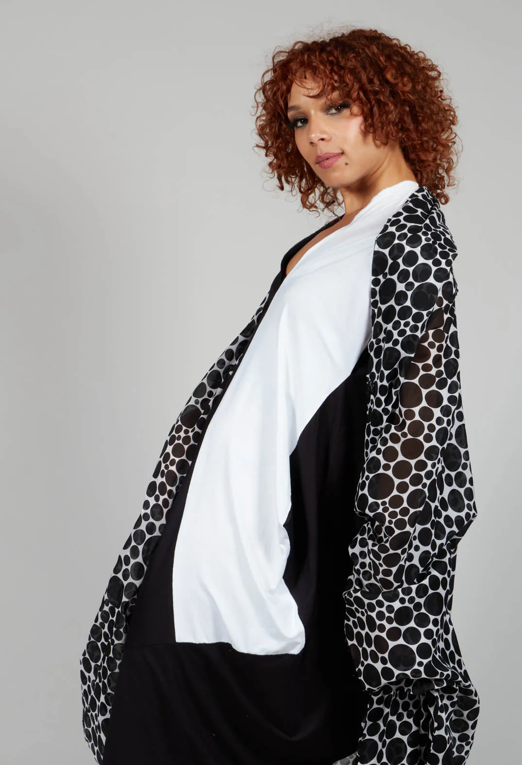 Sheer Batwing Coat in White with Black Pois