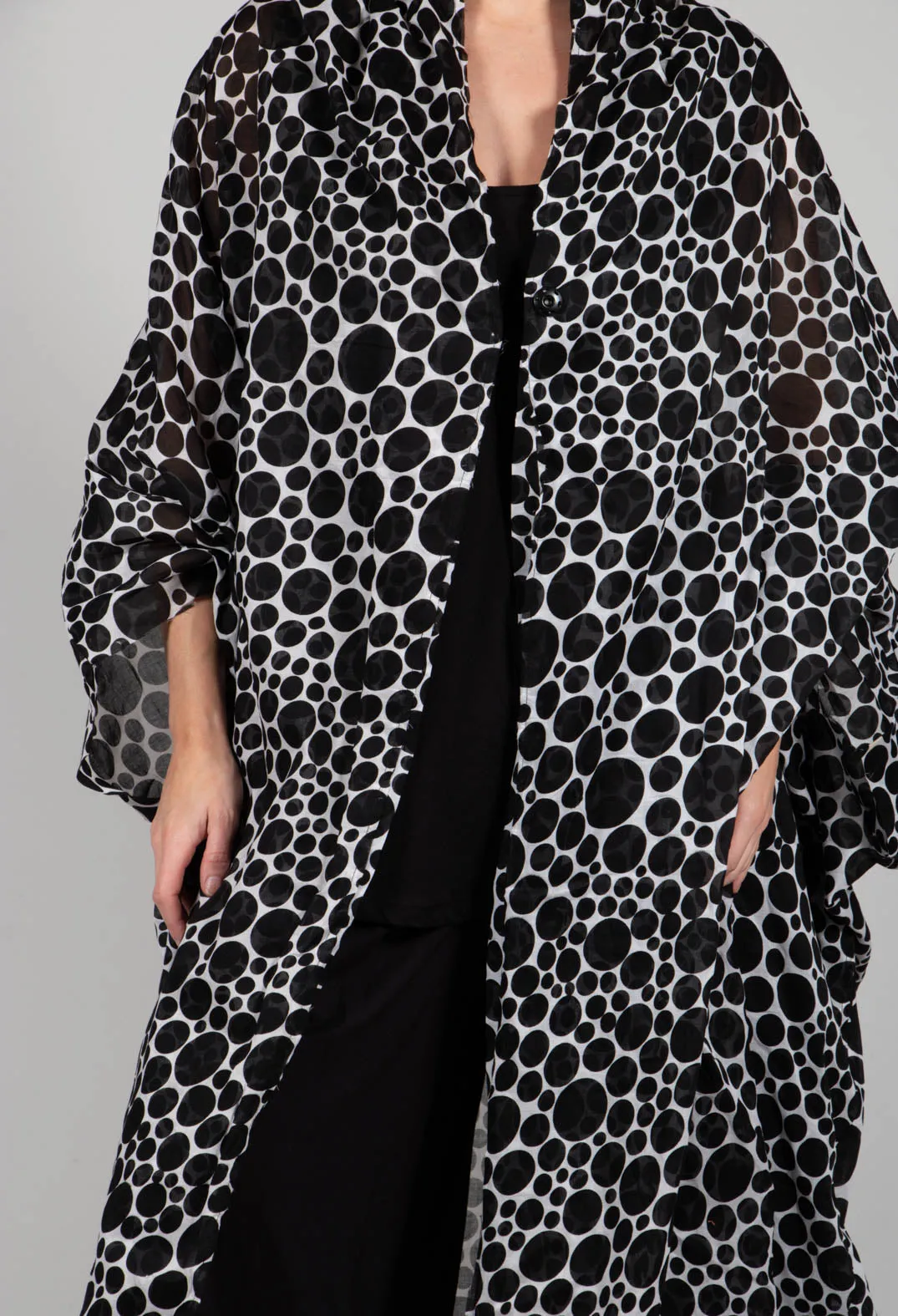 Sheer Batwing Coat in White with Black Pois