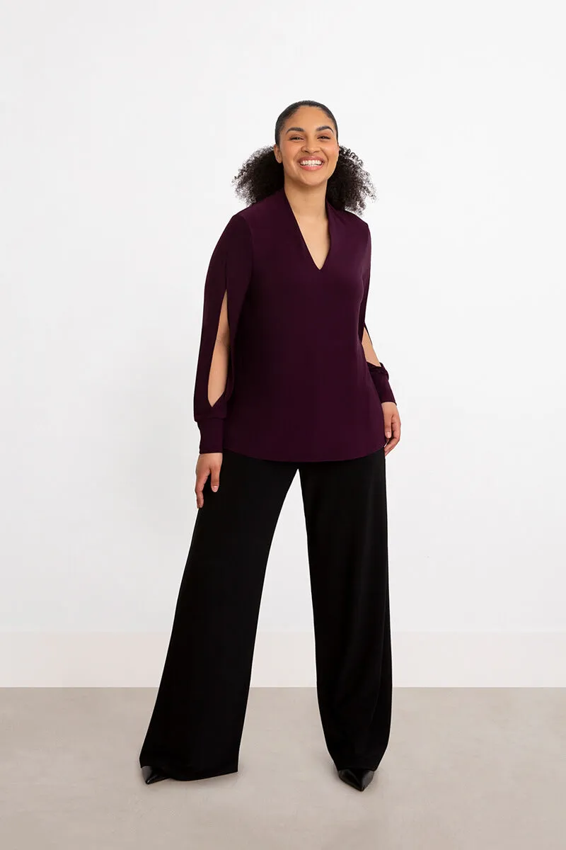 Split Sleeve V-Neck Top | Plum