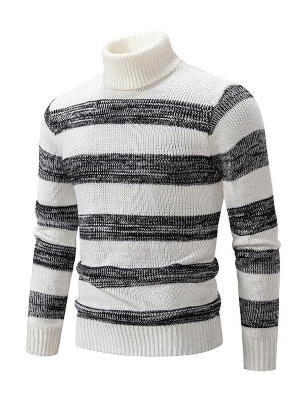 Striped Patchwork Turtleneck Men Sweater