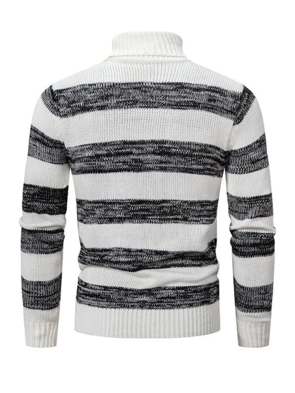 Striped Patchwork Turtleneck Men Sweater