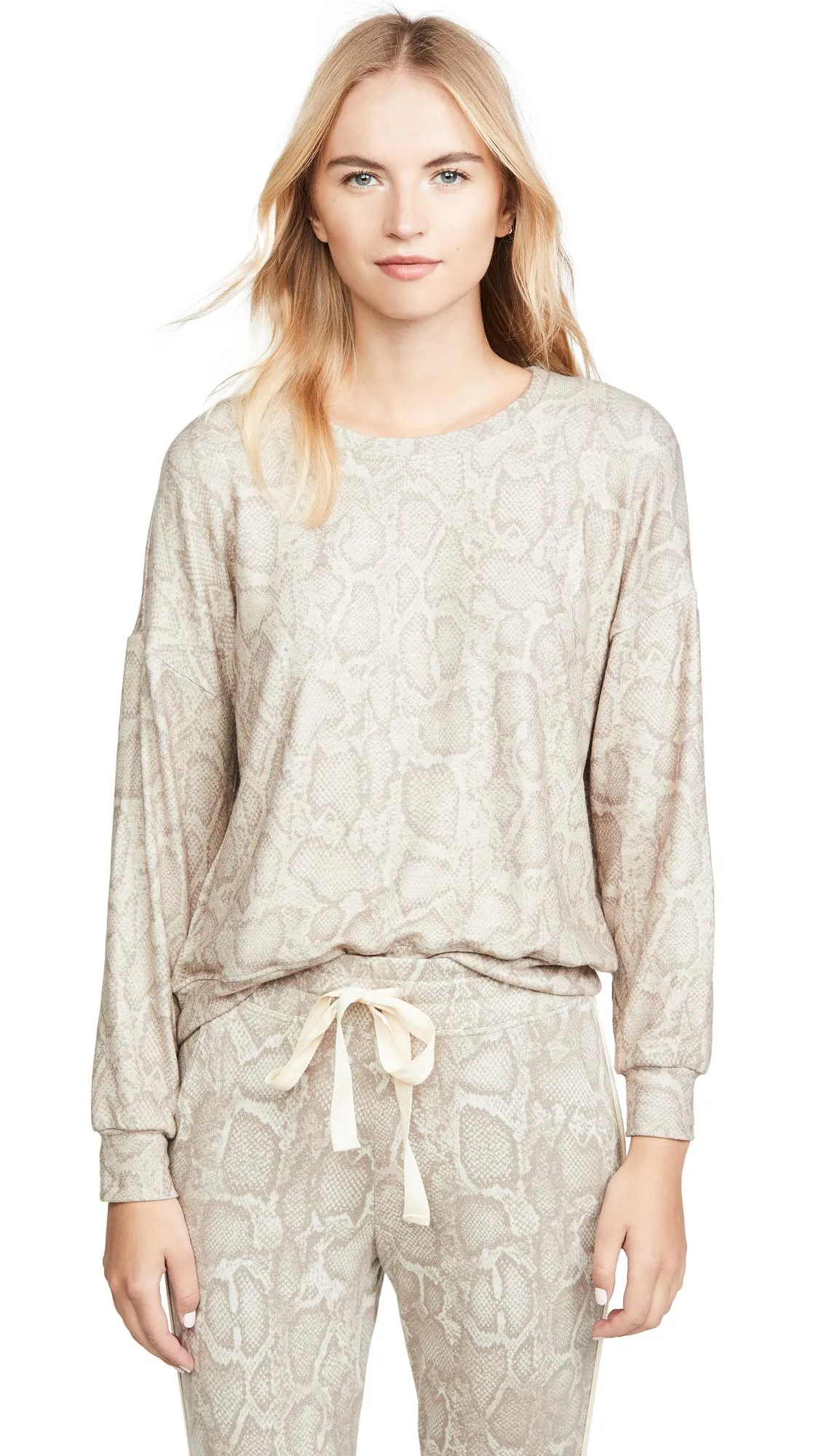 SUNDRY Snake Print Drapey Sweater Sand