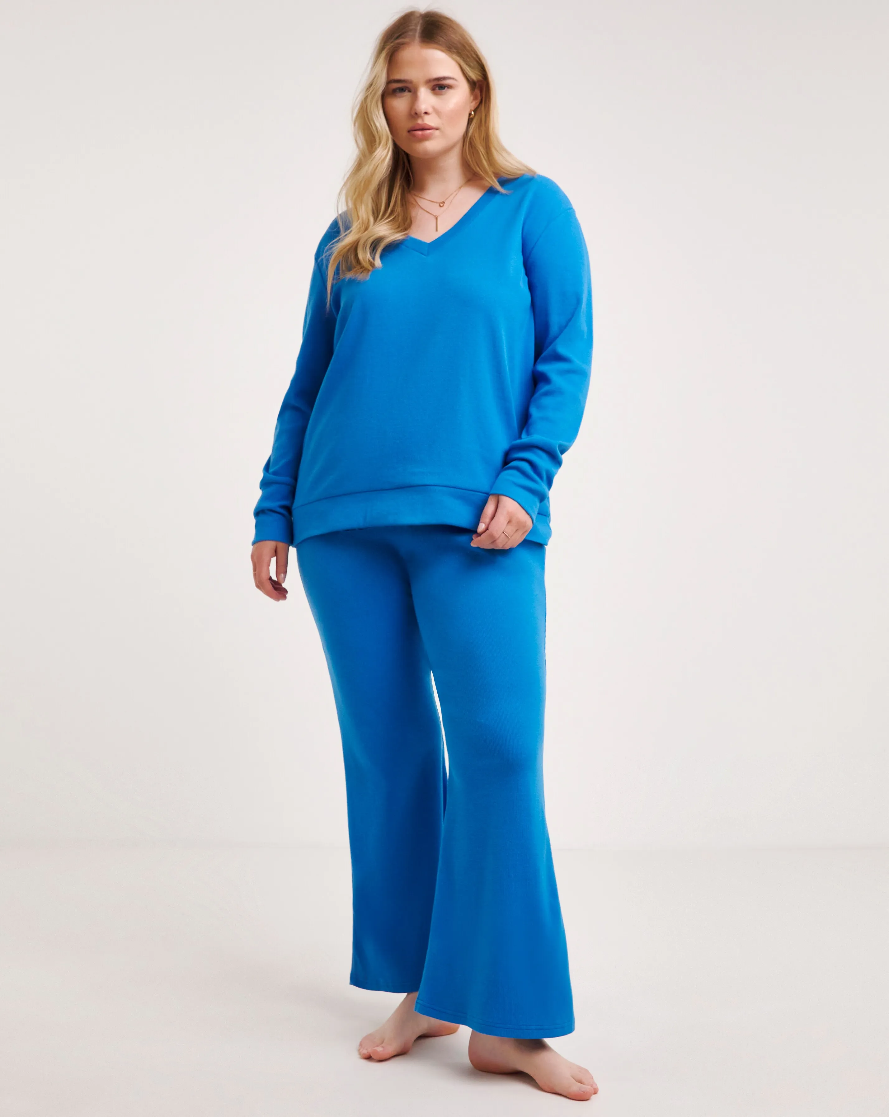 V Neck Top And Kick Flare Lounge Set | Simply Be