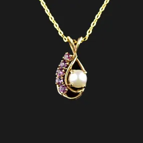 Vintage 14K Gold Amethyst Pearl Pendant Necklace