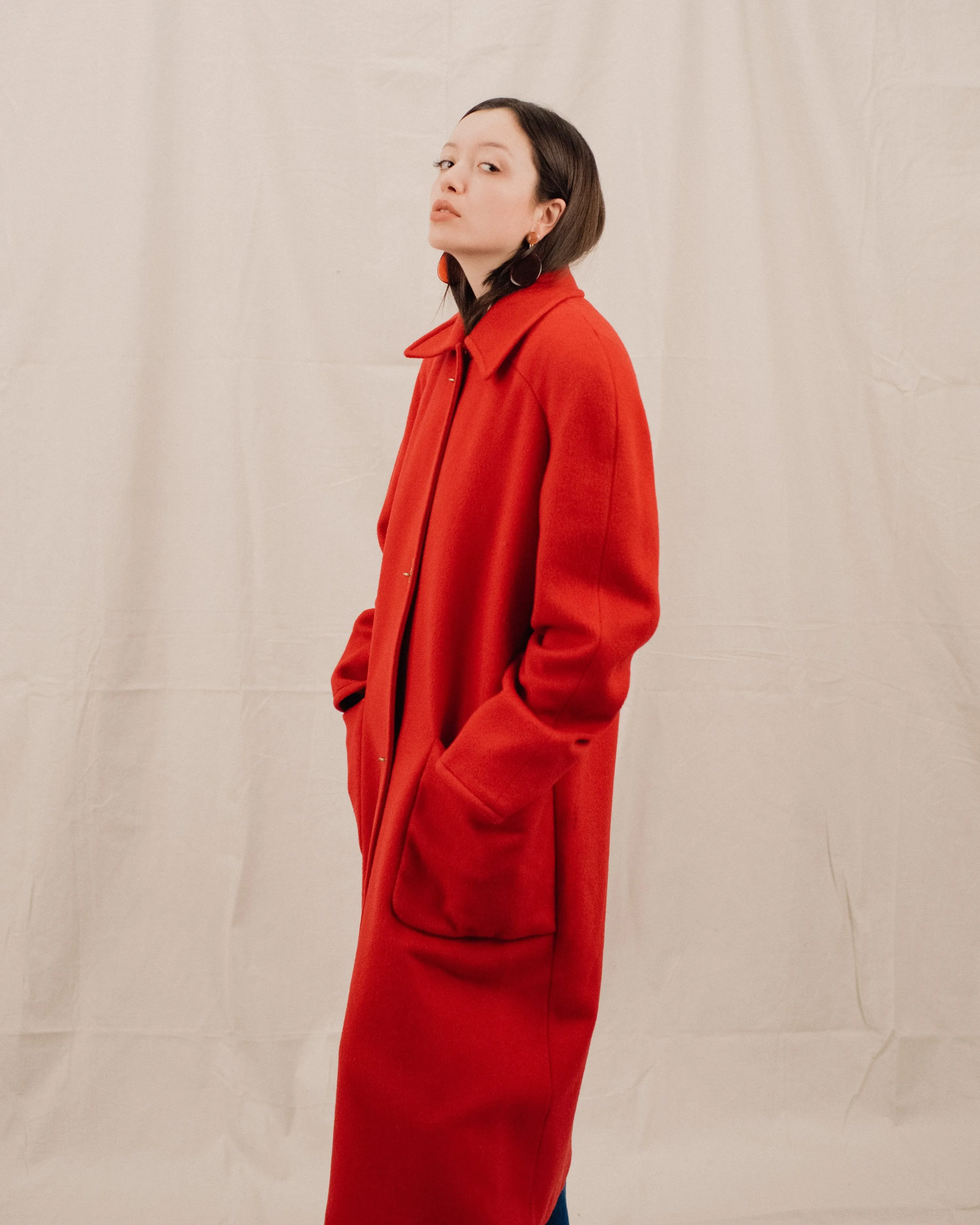 Vintage Oversized Cherry Red Wool Coat (S/M)