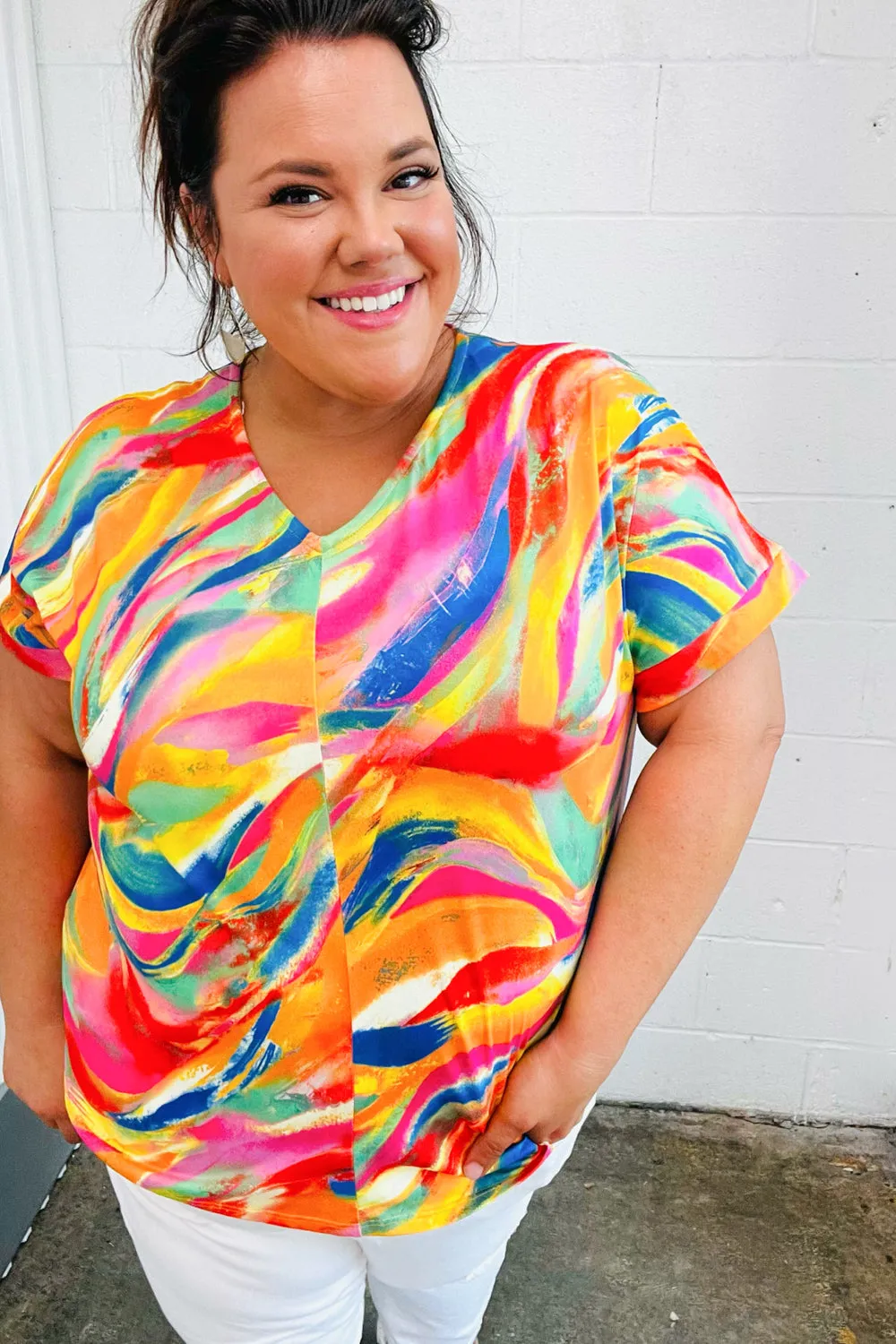 Watercolor Paint Strokes V Neck Top