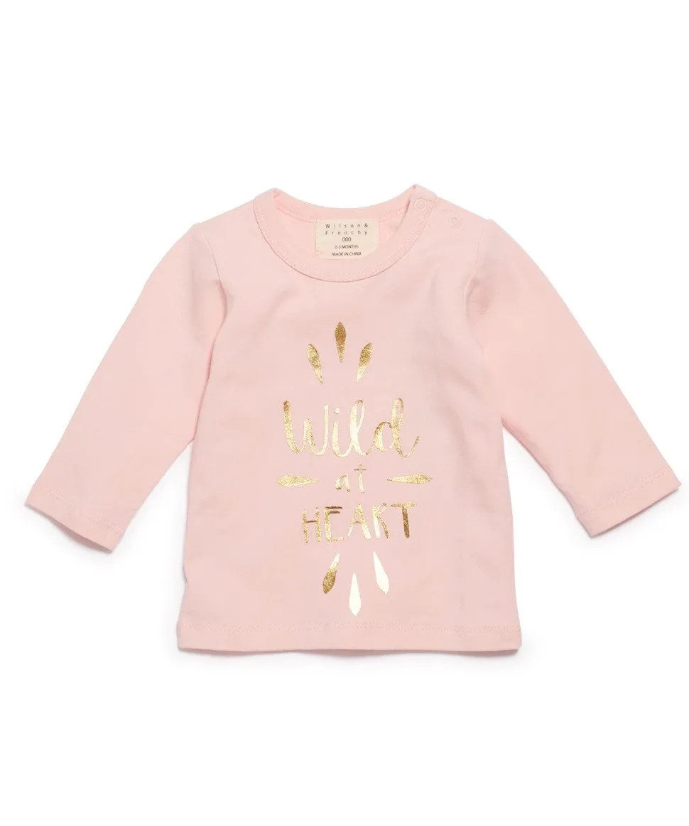 Wild at Heart Long Sleeve Baby Top Pink