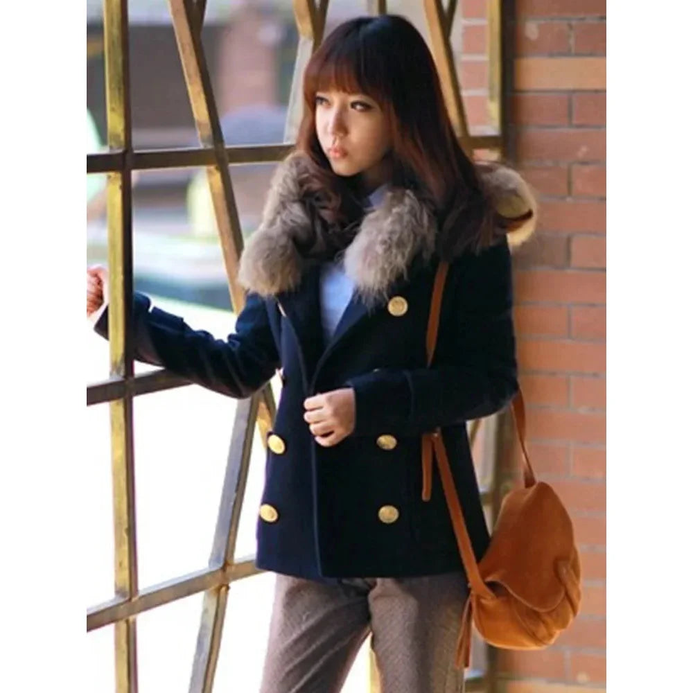 Women's Fashion Real Raccoon Fur Hooded Collar Winter Coat