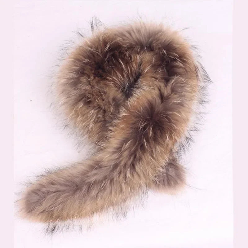 Women's Fashion Real Raccoon Fur Hooded Collar Winter Coat