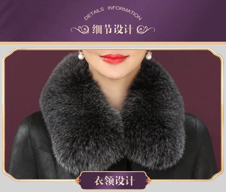 Women's Rex Rabbit Fur Collar Elegant Outwear Winter Long Coat