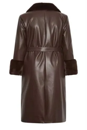 YOURS Curve Brown Faux Fur Trim Trench Coat