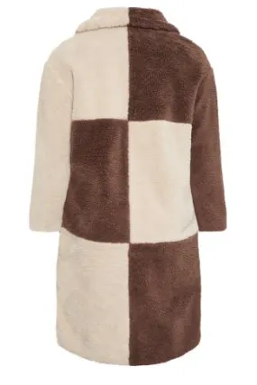 YOURS Curve Cream & Brown Check Teddy Maxi Coat